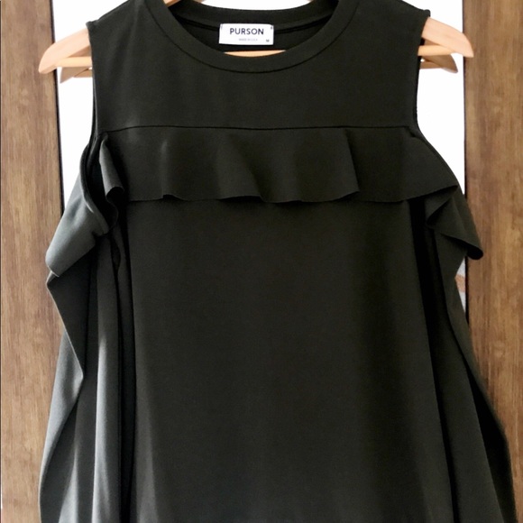 Gray Monroe Boutique Cold Shoulder Ruffle Blouse - Picture 2 of 2